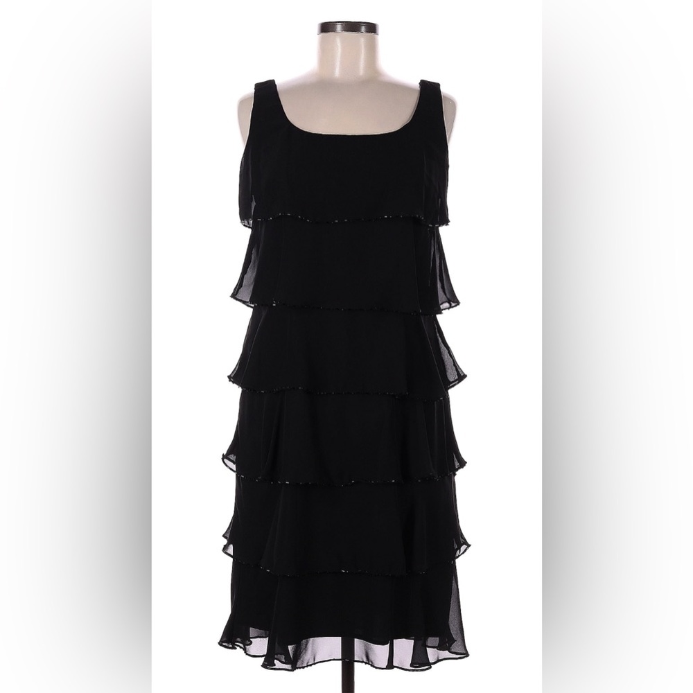 Patra Black Tiered Ruffled Knee-Length Dress